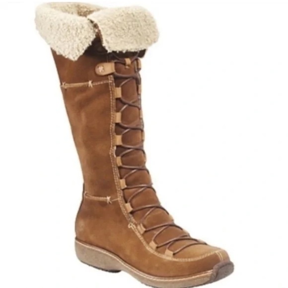 Y2K Timberland MOORELAND HOLLACE Women 7.5 Tall Lace Up Suede Leather Boots - Picture 1 of 12